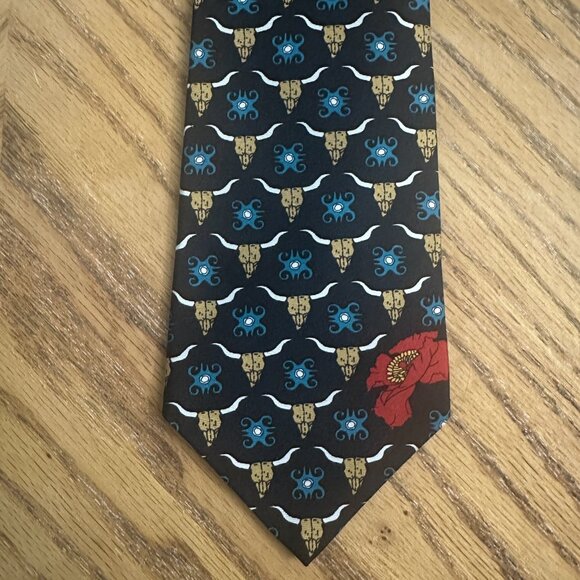 Barry Wells Necktie Silk Tie Cow Skull Georgia On My Mind II Print Vintage USA - Picture 3 of 7